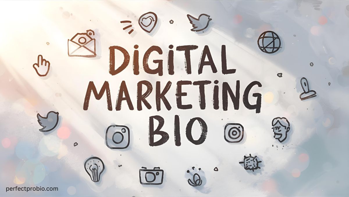 Instagram bio ideas for digital marketers on a phone screen.