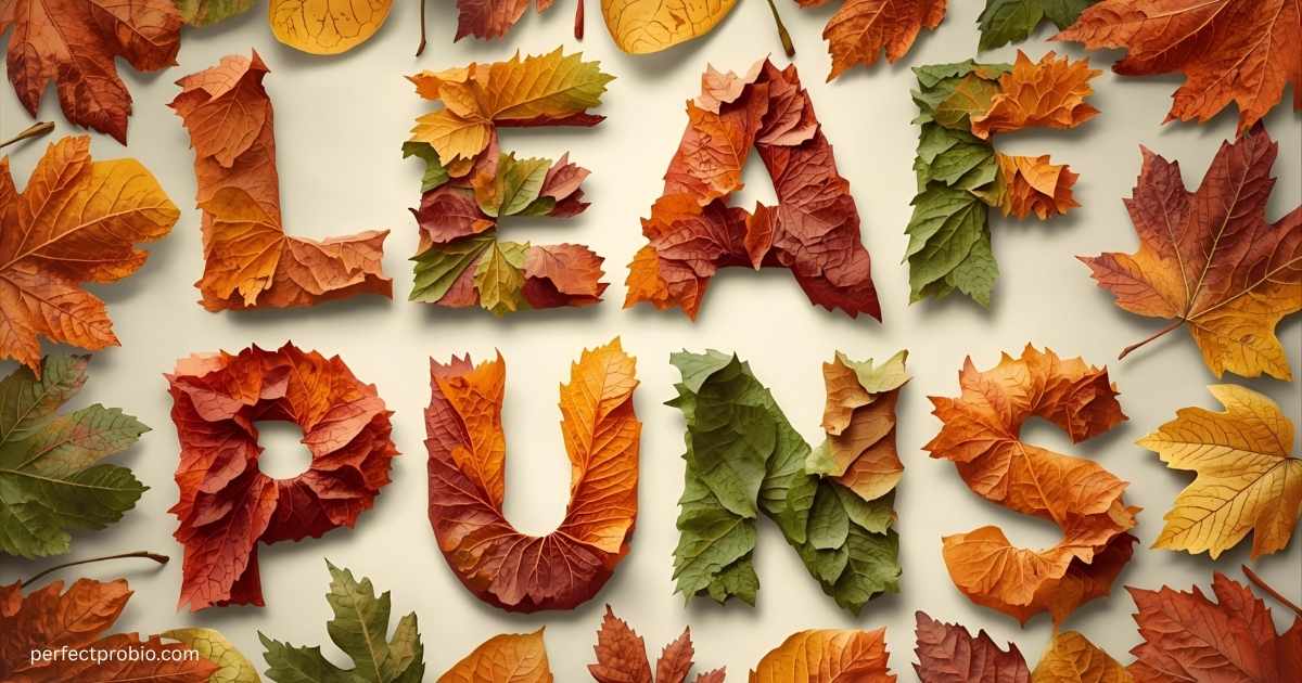 A colorful leaf with playful puns.